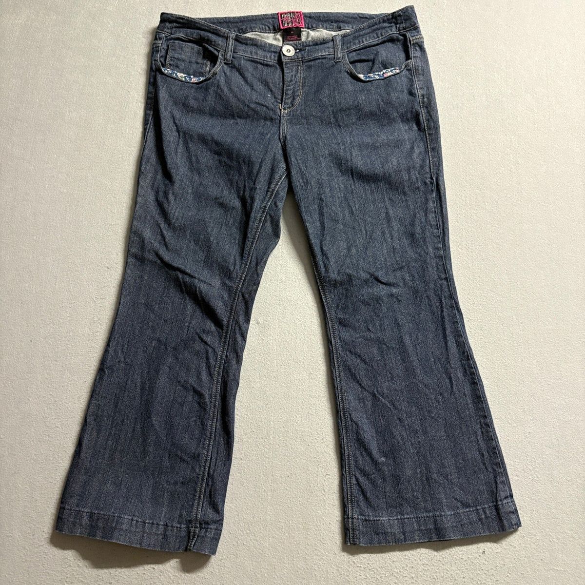 Twist Denim Womens Jeans Size 18 Blue Dark Wash Floral Trim Flare Bootcut