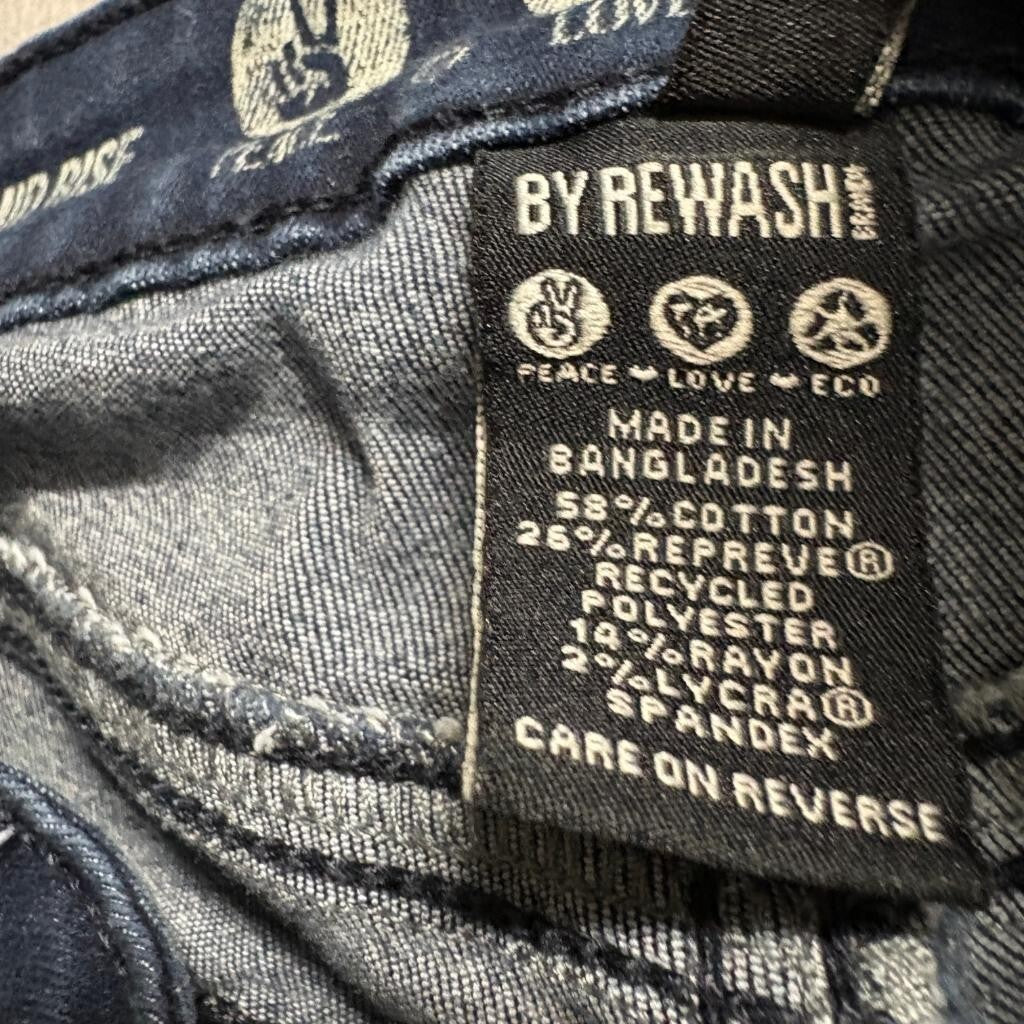 By Rewash Distressed Skinny Jeans Womens 13/31 Dark Wash Mid Rise Frayed Ankle