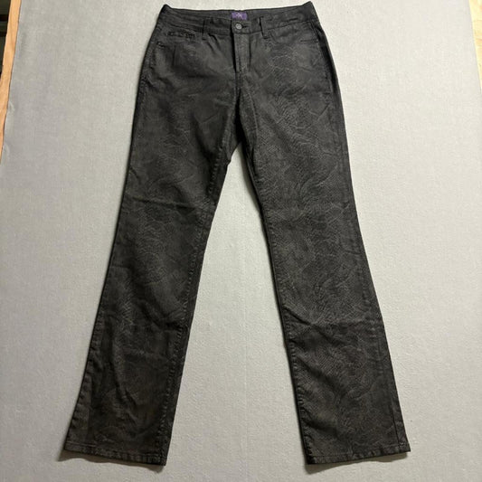 NYDJ Straight Leg Jeans Womens 10 Black Gray Snakeskin Print Stretch Made in USA