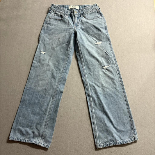 Hollister Low Rise Baggy Jeans Womens 00R W24 Distressed Light Wash Denim