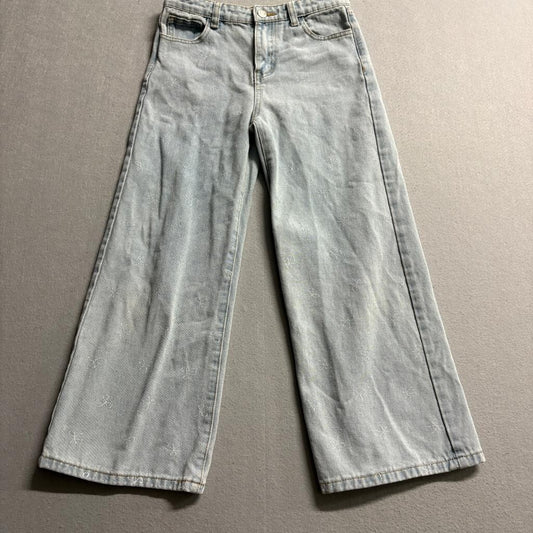 Soho Blue Denim Wide Leg Jeans Girls Size 10 Light Wash Bow Pattern Denim
