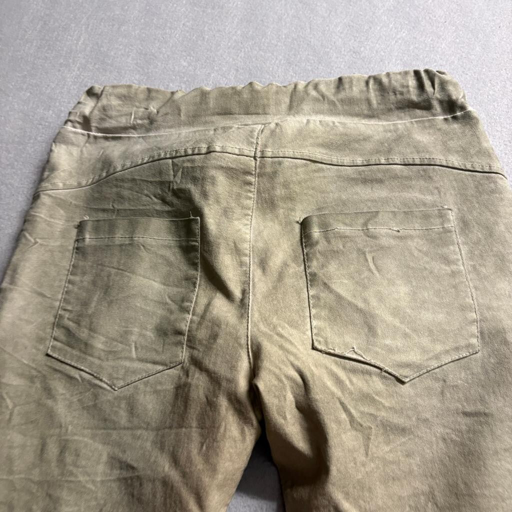 Venti6 Womens Sequin Star Patch Jogger Jeans Green Khaki Stretch Pants Size