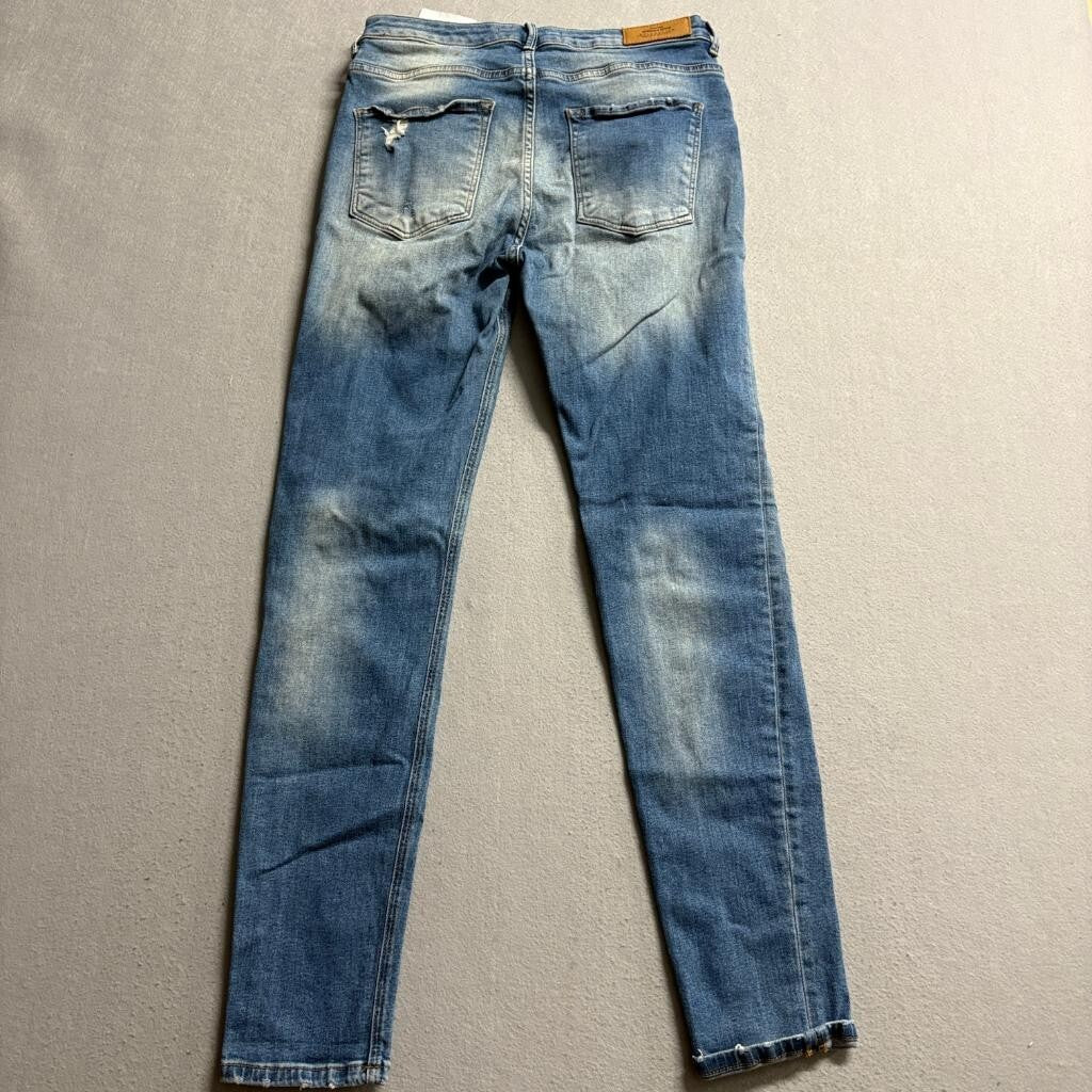 Bershka Distressed Super Skinny Jeans Womens Size 10 Blue Denim Ripped