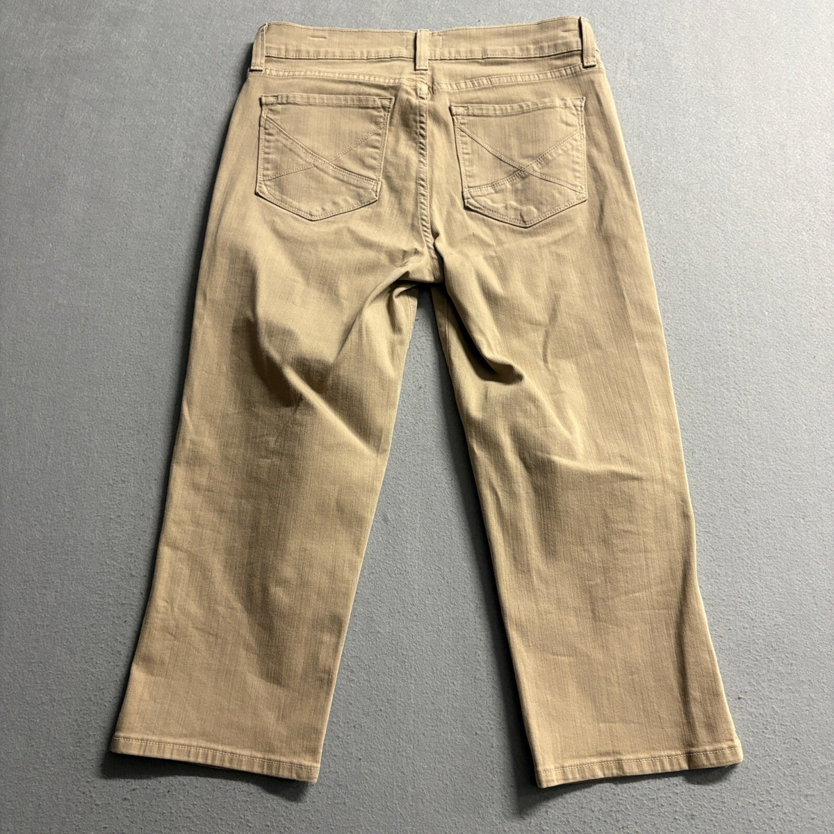 NYDJ Crop Jeans Womens Size 4 Beige Khaki Tan Denim Cropped Pants Side Slit