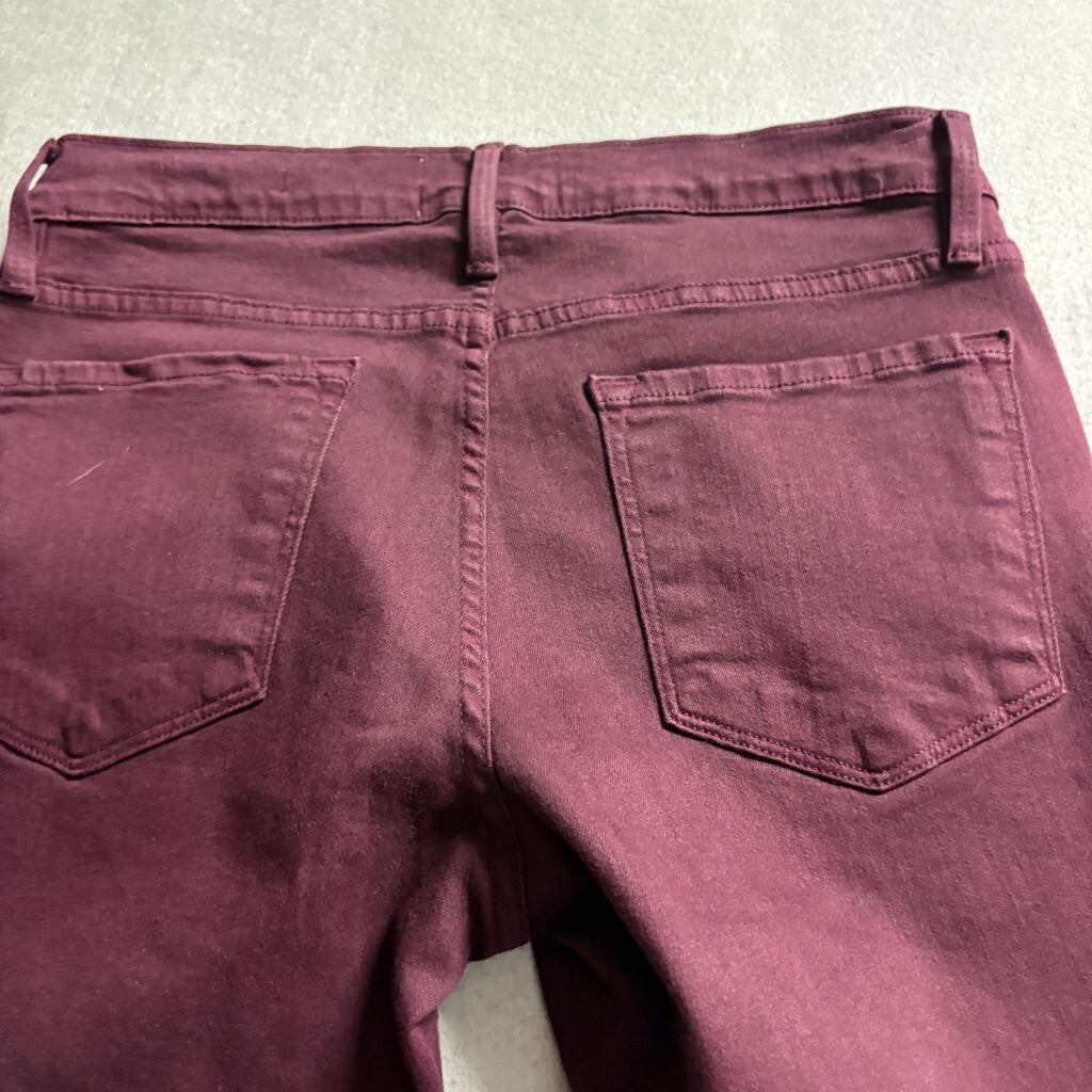 Frame Denim Le Skinny de Jeanne Jeans Womens 28 Mahogany Burgundy Raw Hem