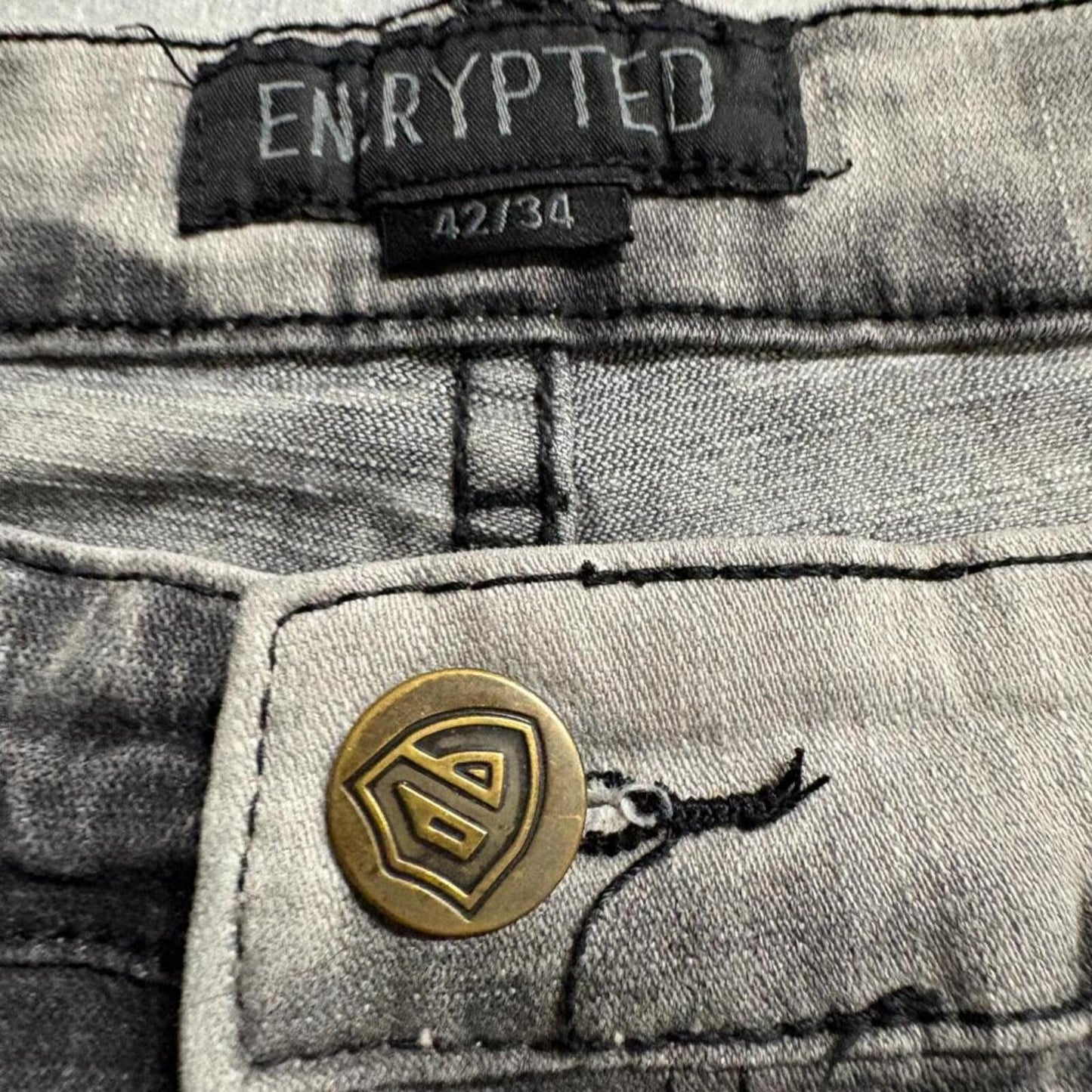 Encrypted Moto Jeans Mens 42x34 Gray Acid Wash Distressed Ripped Biker Denim