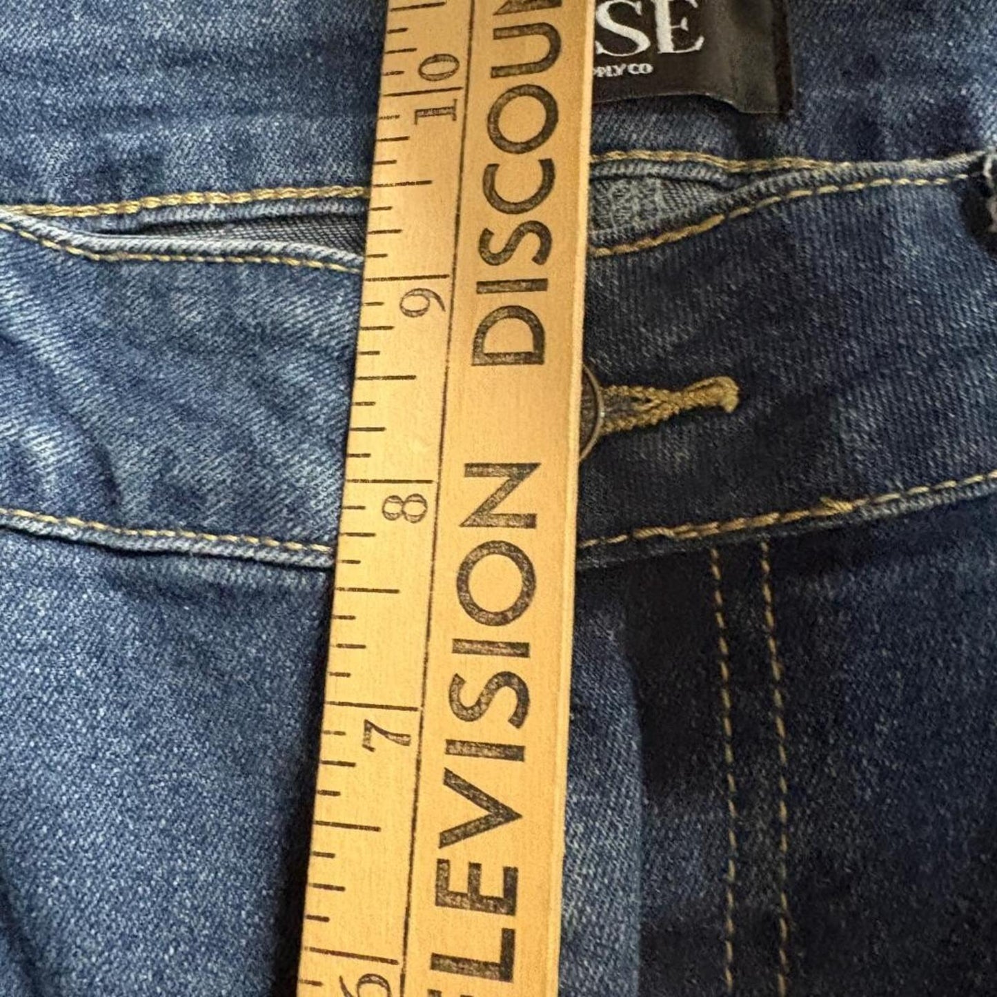 Rise Supply Co Flare Jeans Womens Size 11 Blue Denim Raw Hem Stretch Mid Rise