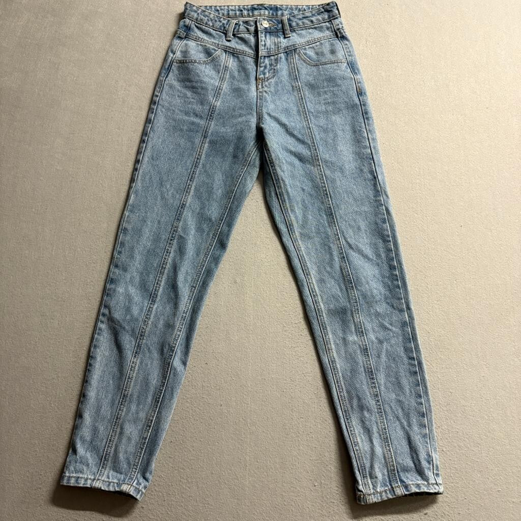 Adika Seam Front High Rise Tapered Mom Jeans Womens XS Light Wash Blue Denim