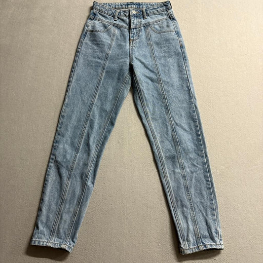 Adika Seam Front High Rise Tapered Mom Jeans Womens XS Light Wash Blue Denim