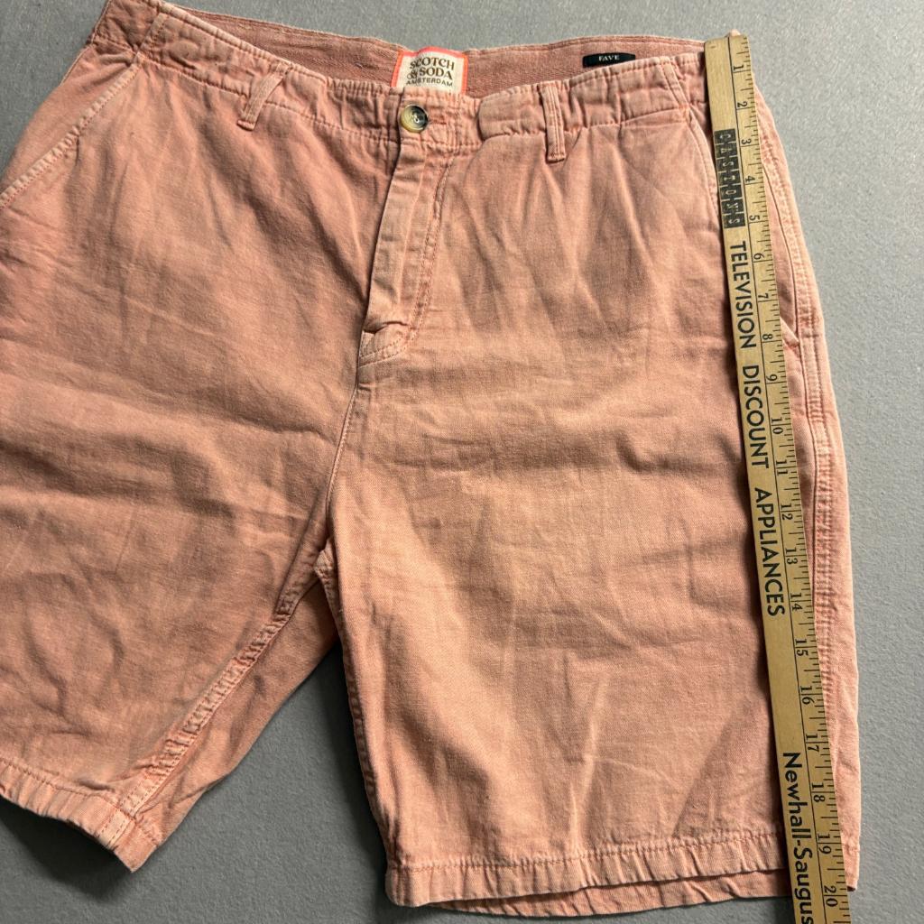Scotch and Soda Amsterdam Fave Shorts Mens 32 Pink Cotton Linen Blend Chino
