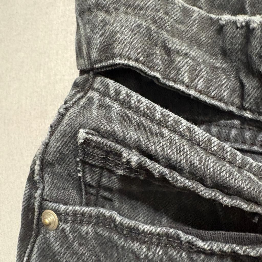 Good American Good Boy Straight Leg Jeans Womens 2/26 Black High Rise Side Slit