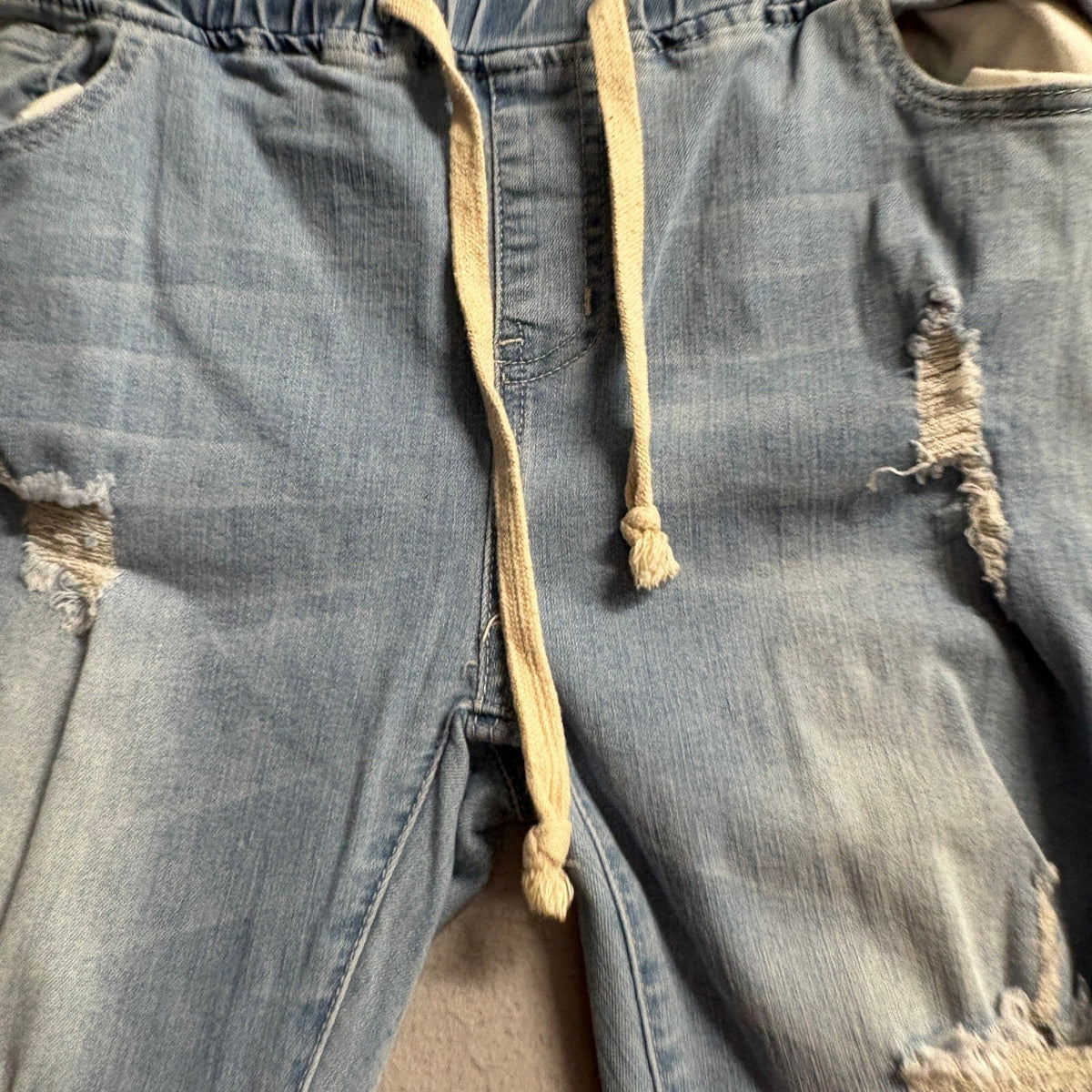 American Bazi Distressed Jogger Jeans Womens 1X Light Wash Denim Drawstring