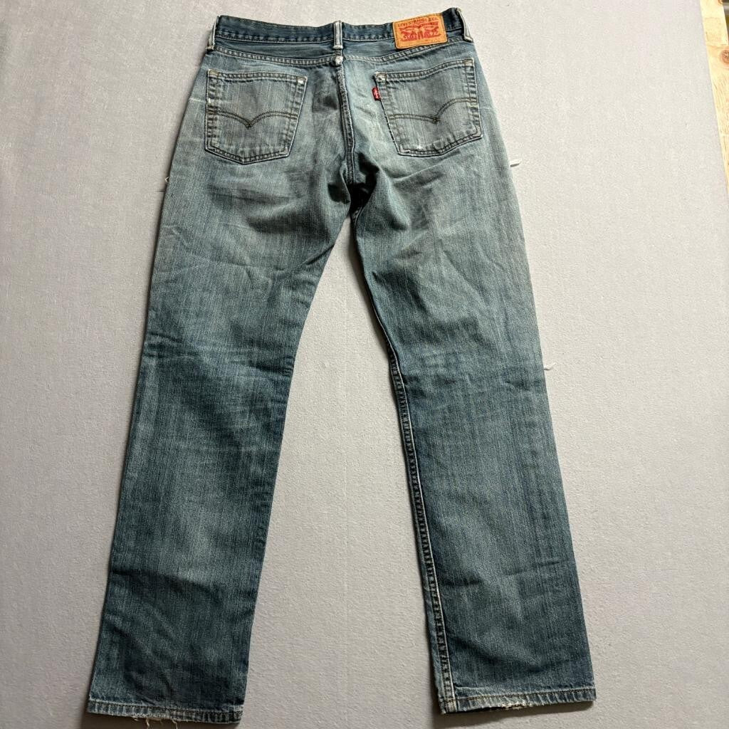 Levis 514 Slim Straight Jeans Mens 32x32 Distressed Ripped Blue Denim