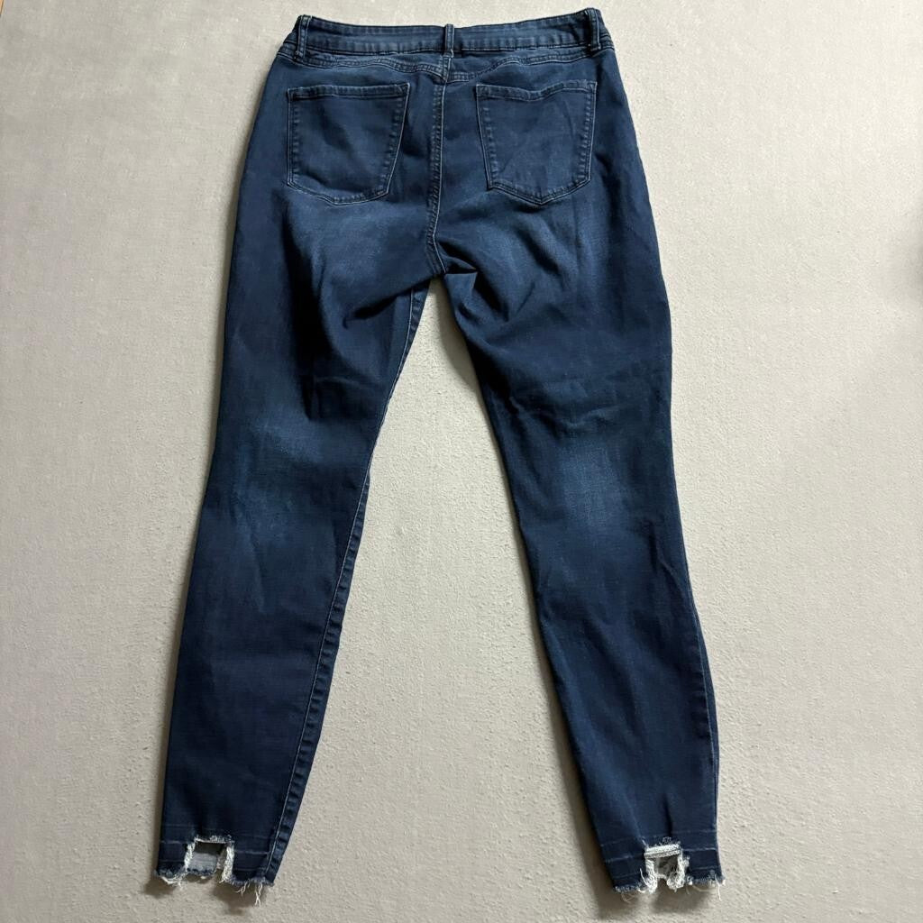 By Rewash Distressed Skinny Jeans Womens 13/31 Dark Wash Mid Rise Frayed Ankle
