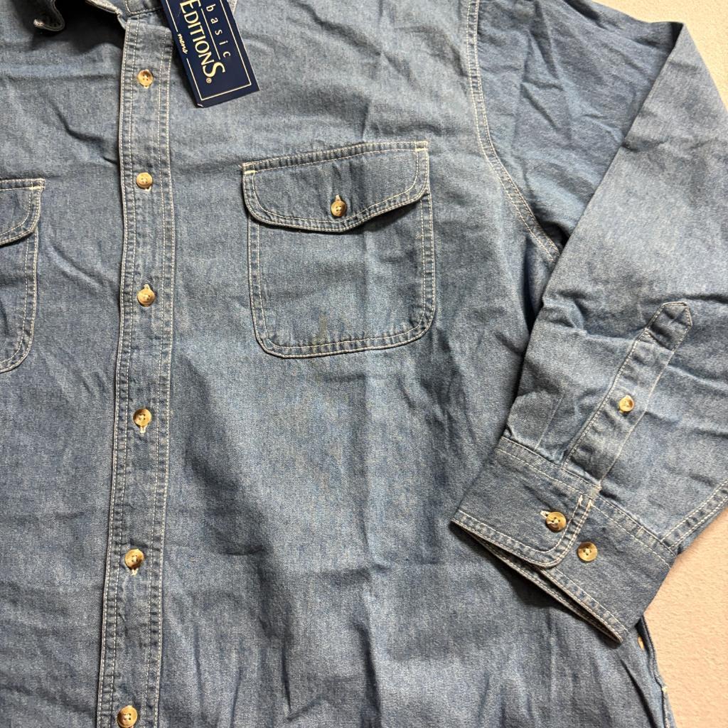 Basic Editions Denim Shirt Mens XL Blue Long Sleeve Button Up Vintage Kmart NWT