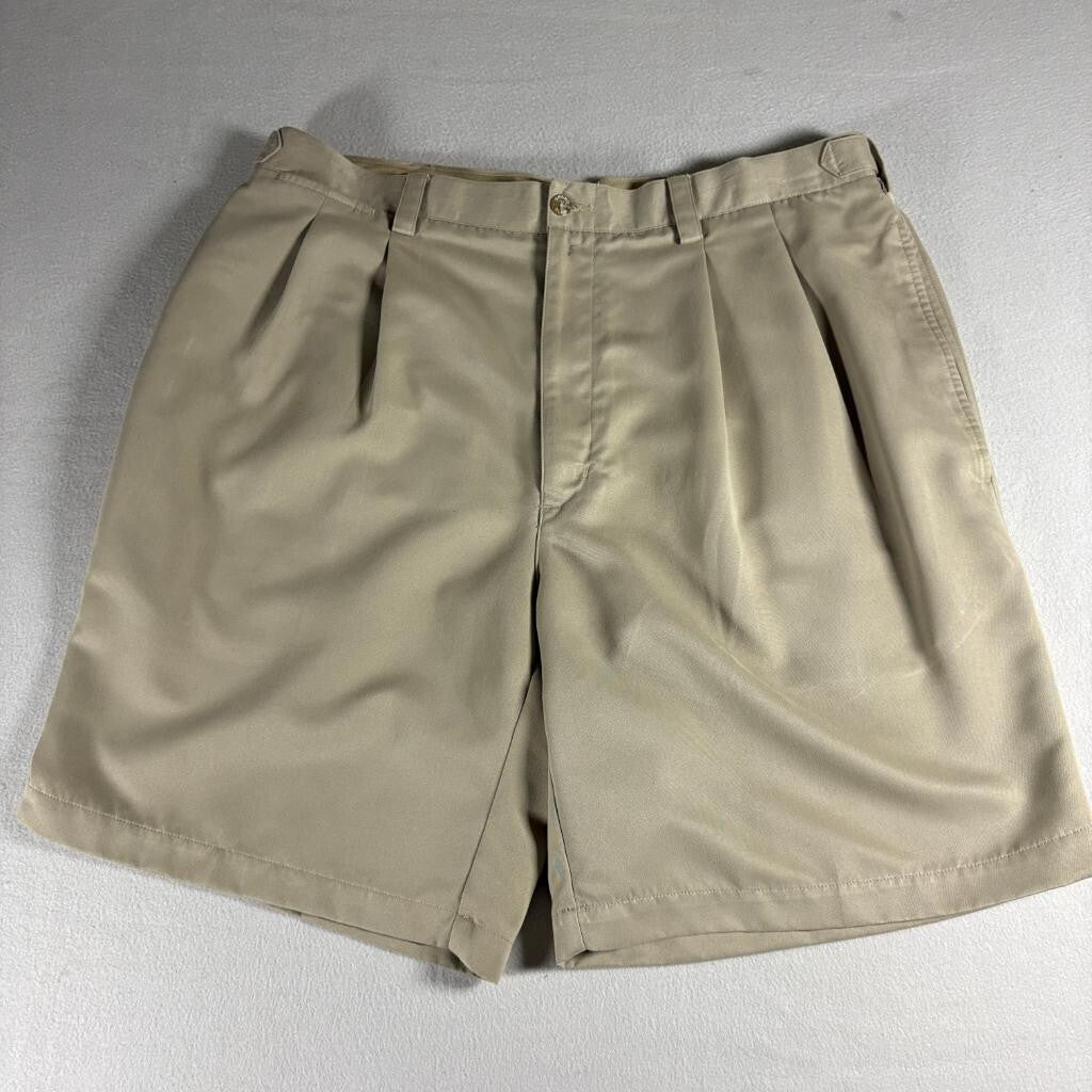 Grand Slam Golf Shorts Mens 38 Beige Khaki Pleated Front Polyester Casual
