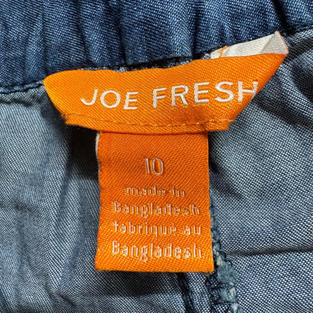 Joe Fresh Cargo Jogger Pants Womens 10 Blue Cotton Chambray Drawstring Elastic