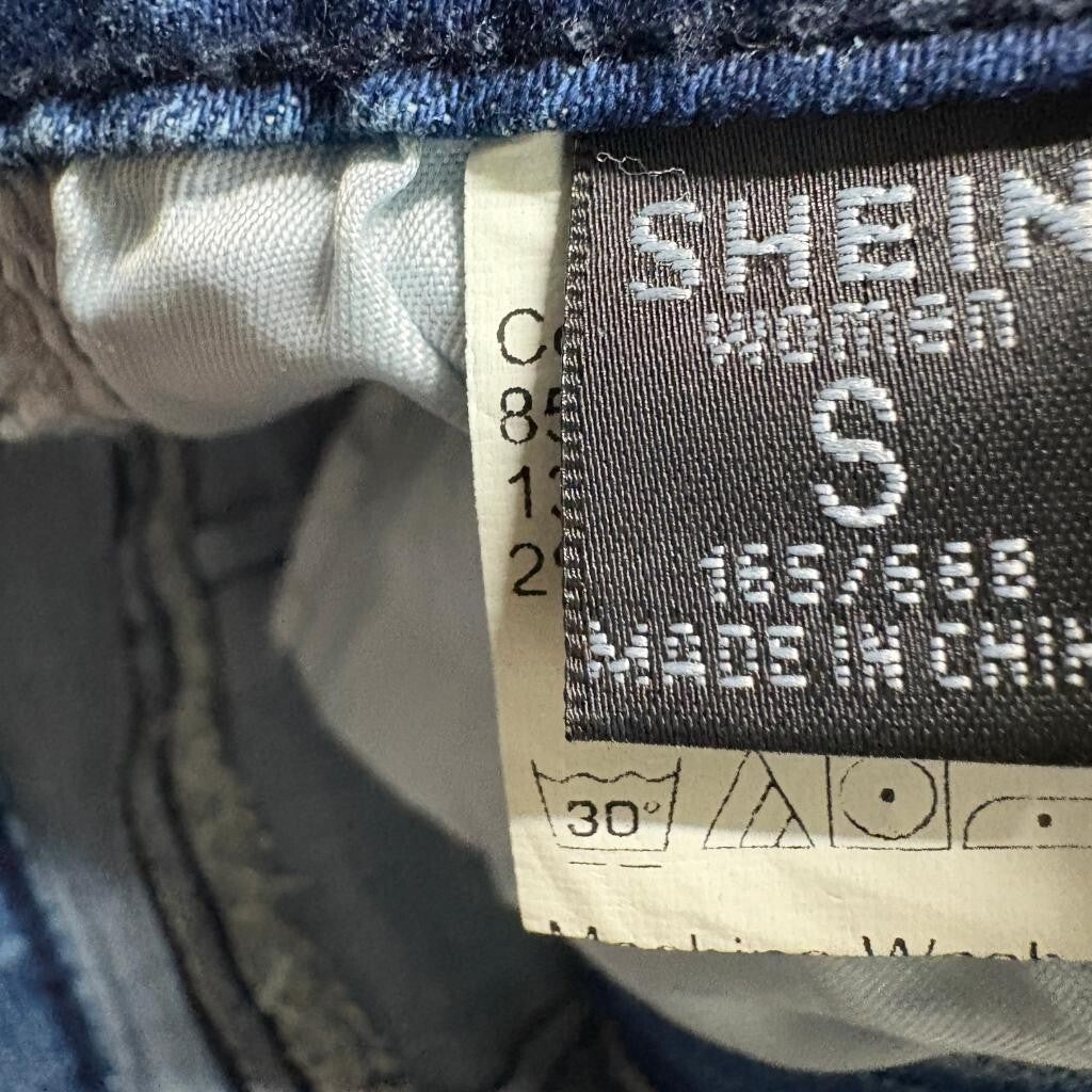 Shein Women High Rise Extreme Flare Bell Bottom Jeans Blue Denim Size S 26x31