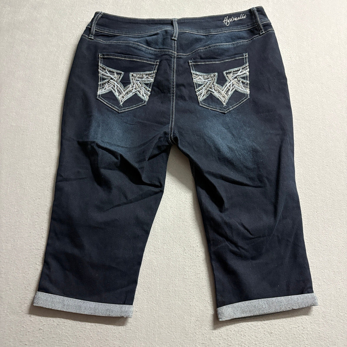 Hydraulic Denim Bermuda Shorts Womens 20W Dark Wash Cuffed Stretch Capris NWT
