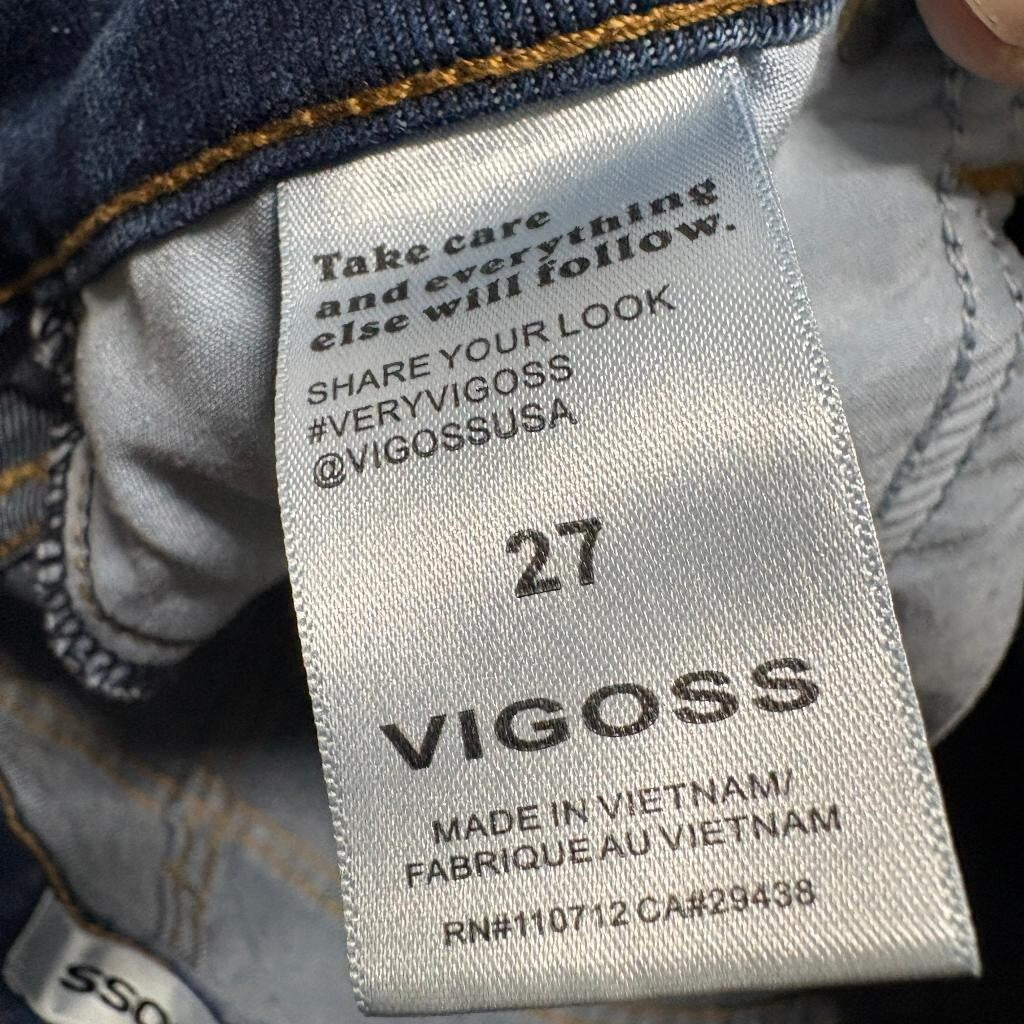 Vigoss Marley Crop Boot Jeans Womens 27 Blue Denim Raw Hem Stretch Mid Rise