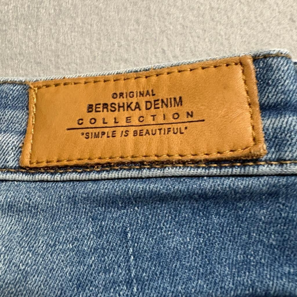 Bershka Distressed Super Skinny Jeans Womens Size 10 Blue Denim Ripped
