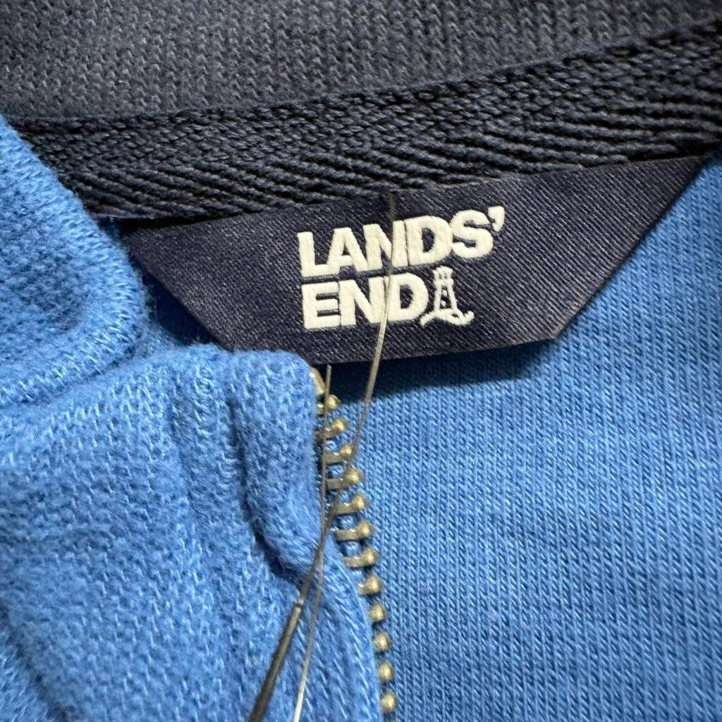 Lands End Ribbed Quarter Zip Pullover Mens XL Mariner Blue Cotton Blend Sweater