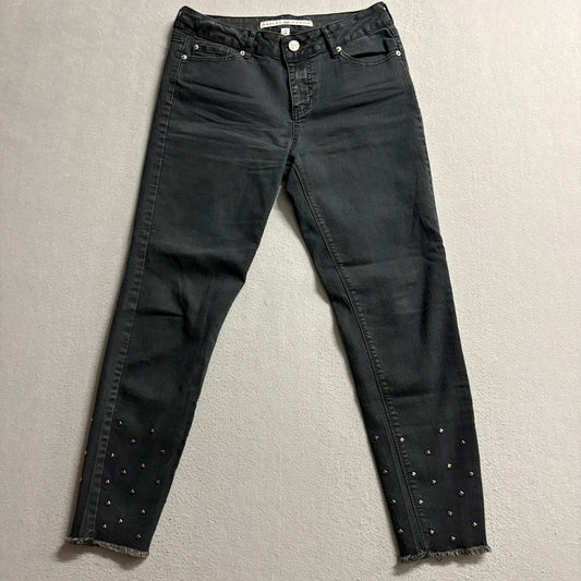 Ashley Mason Womens Studded Frayed Hem Ankle Jeans Black Size 9 Stretch Denim