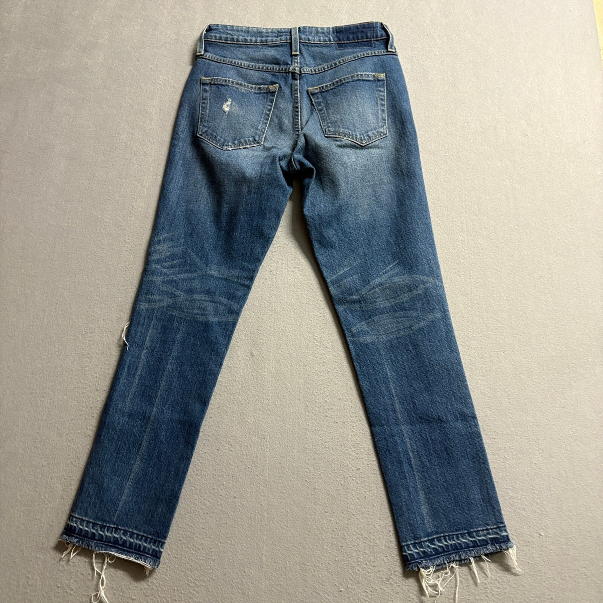 AMO Babe Dive Bar Destroy Jeans Womens Size 26 Distressed Frayed Hem Denim Blue