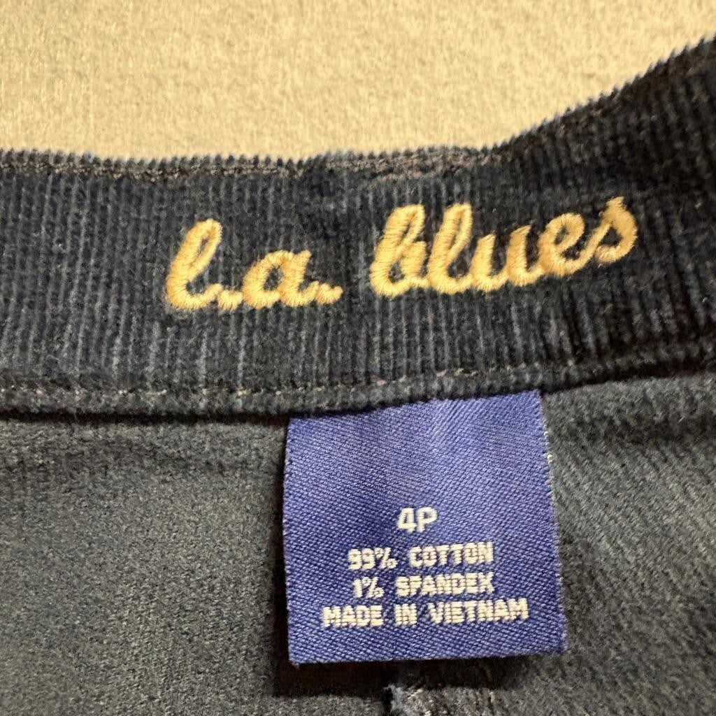 L.A. Blues Corduroy Pants Womens 4P Navy Blue Straight Leg Stretch Cotton Blend