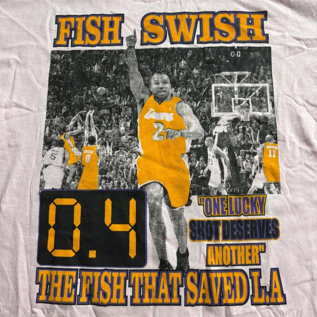 Vintage Derek Fisher 0.4 Shot Lakers T-Shirt Mens XL Pink American Activewear