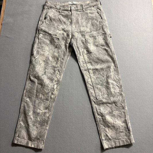 Hollister Loose Carpenter Pants Mens 33x32 Gray Camo Leaf Print Utility Workwear