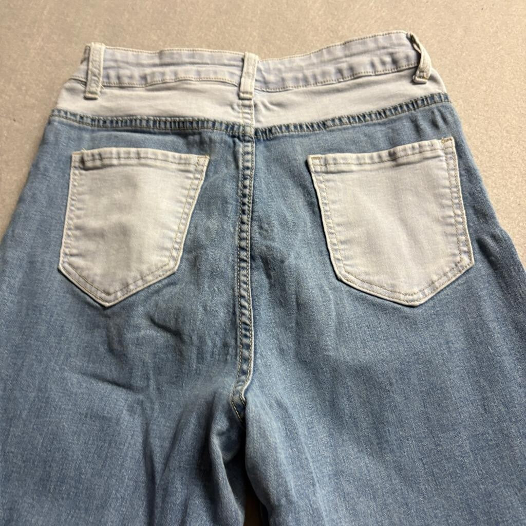 Unbranded Patchwork Wide Leg Jeans Womens Medium Blue Denim Colorblock Stretch