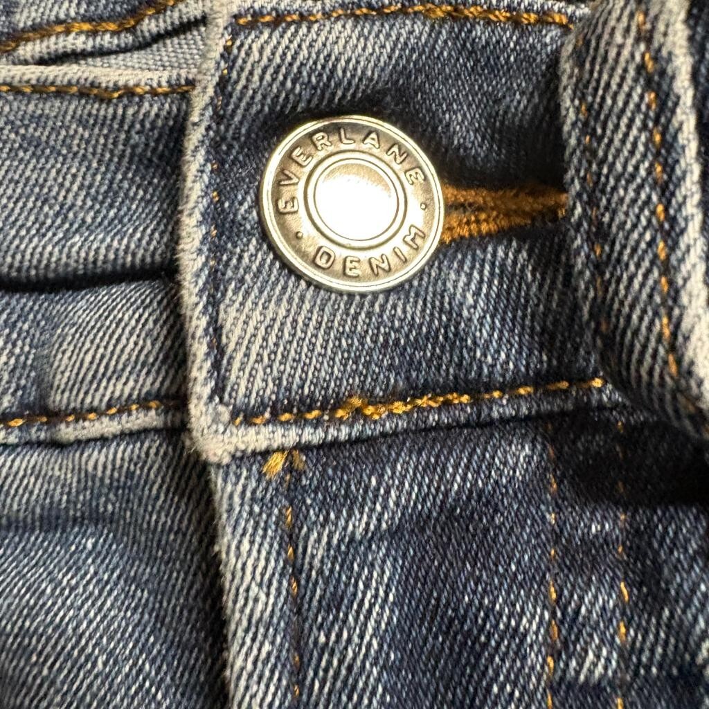 Everlane The Authentic Stretch Slim Bootcut Jeans Womens 24 Blue Raw Hem Denim