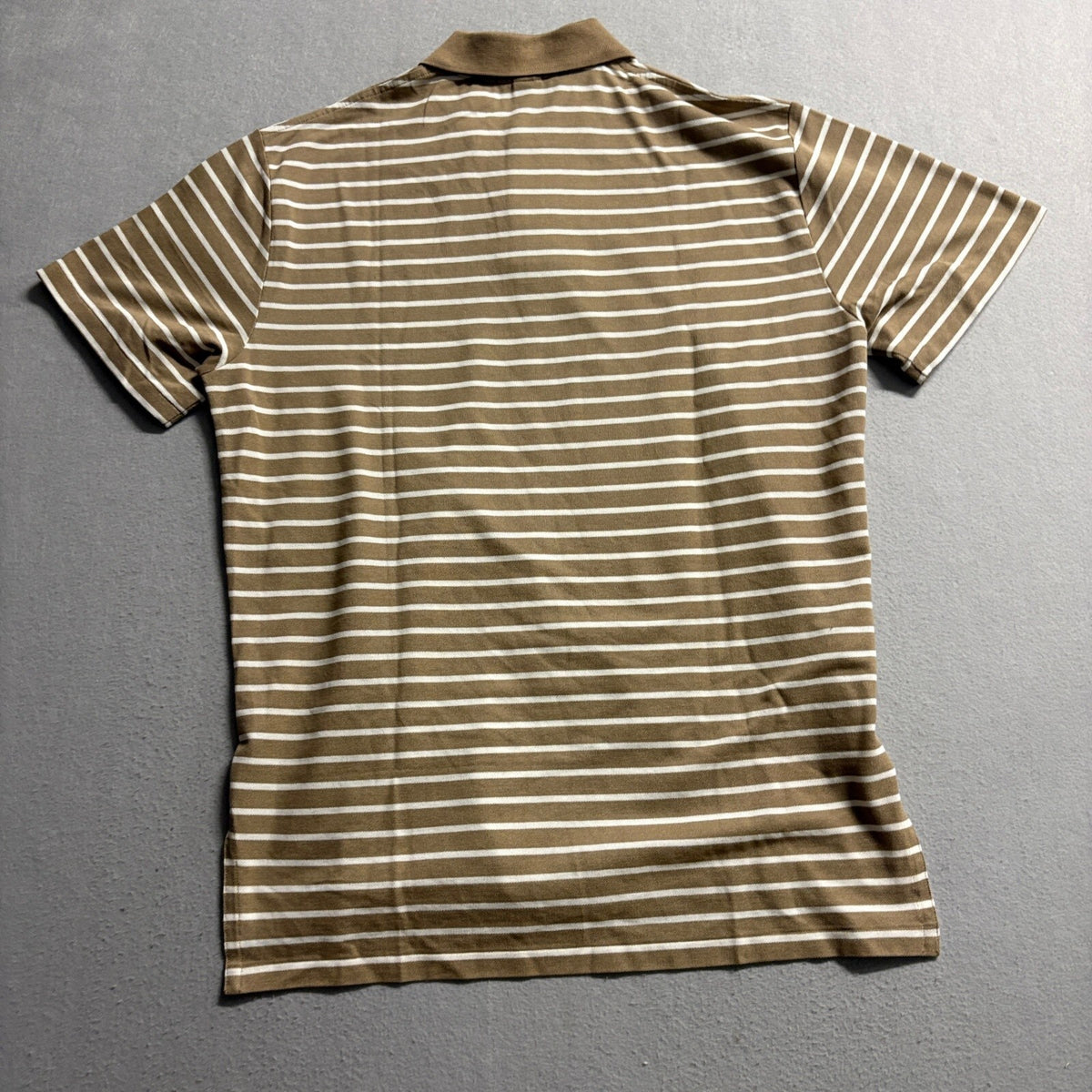 Polo Ralph Lauren Shirt Mens Medium Brown White Striped Short Sleeve Cotton Polo