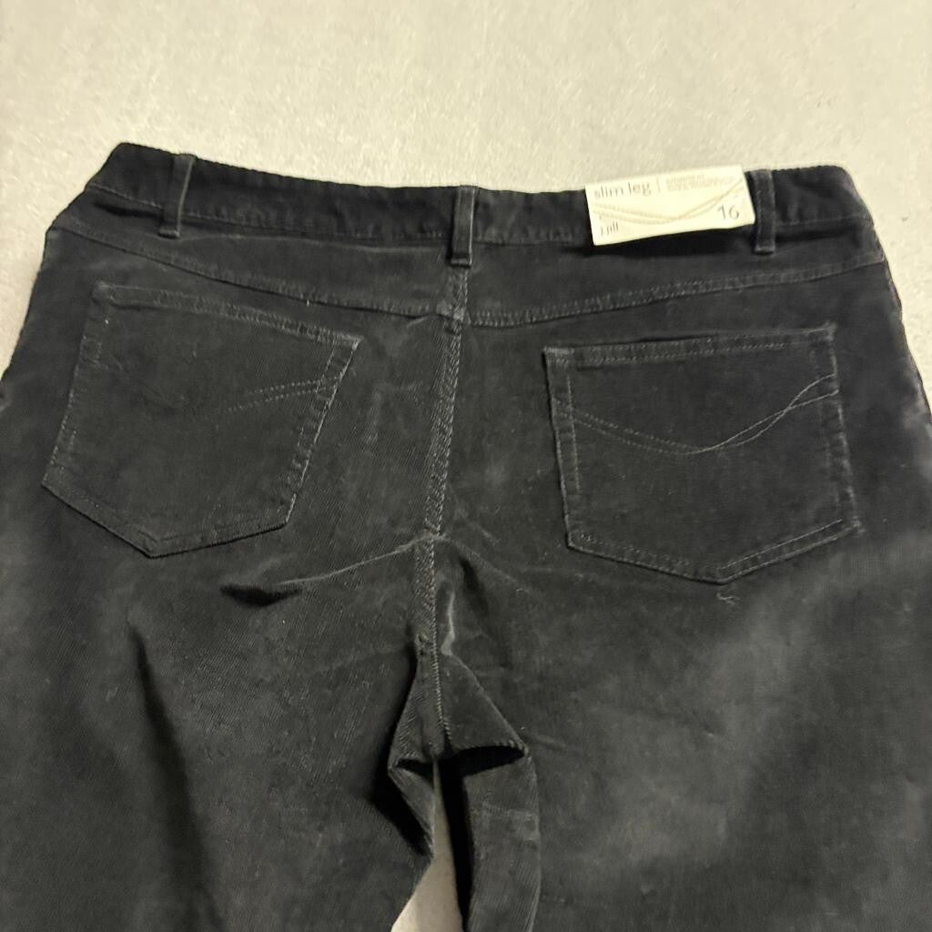 J. Jill Corduroy Pants Womens 16 Black Slim Leg Stretch Cotton Blend NWT