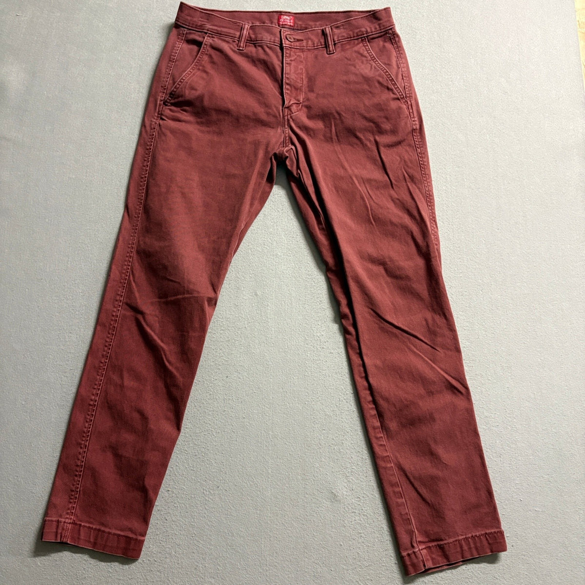 Levis XX Chino Relaxed Taper Pants Mens 32x29 Red Burgundy Cotton Stretch