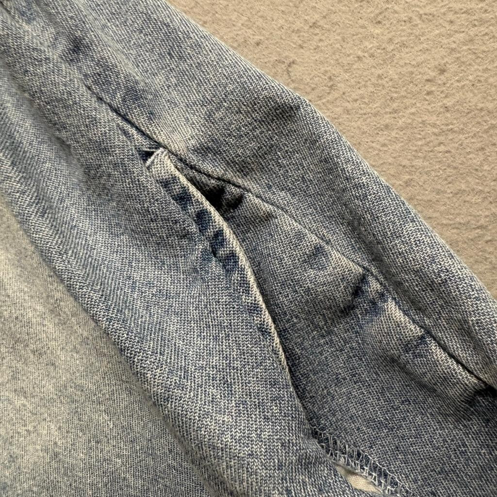 Democracy Denim Shirt Womens Small Blue Cotton Long Sleeve Raw Hem Chambray Top