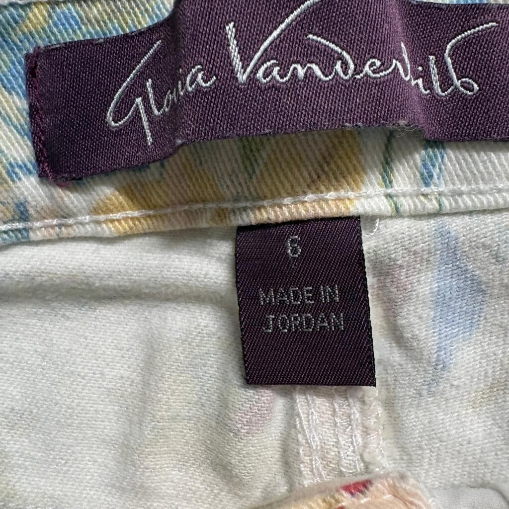 Gloria Vanderbilt Amanda Crop Pants Womens 6 Floral Stretch Denim Capris