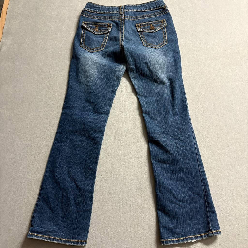 Lola Jeans Womens Size 7/8 Distressed Bootcut Blue Denim Thick Stitch Y2K
