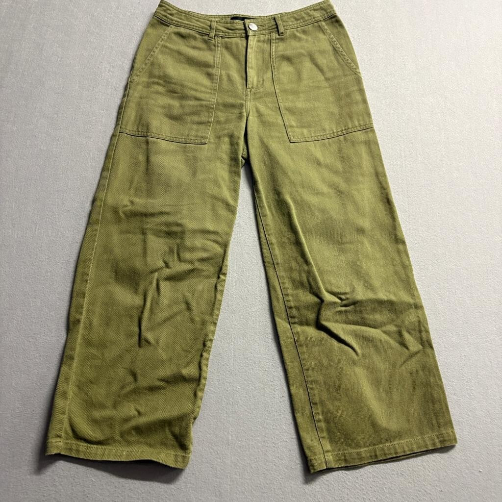 Who What Wear Pants Womens 2 Green Cotton Wide Leg High Rise Utility Crop
