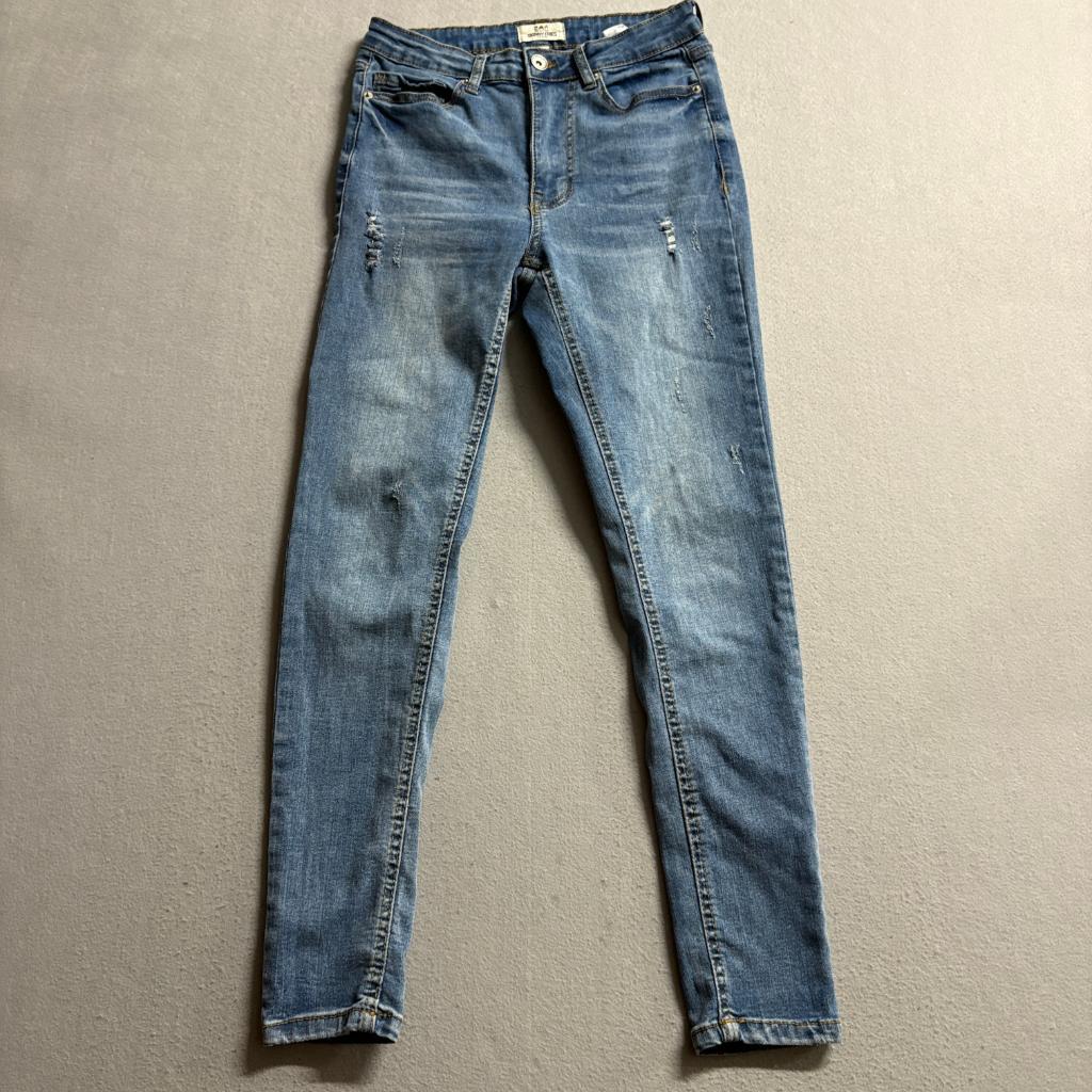 Skinny Fries Denim Jeans Womens Size 5 Blue Distressed High Rise Stretch Slim