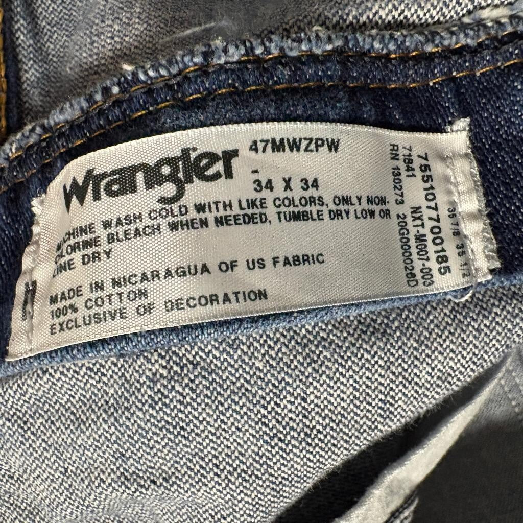 Wrangler 47MWZ Premium Performance Cowboy Cut Jeans Mens 34x34 Regular Fit Blue