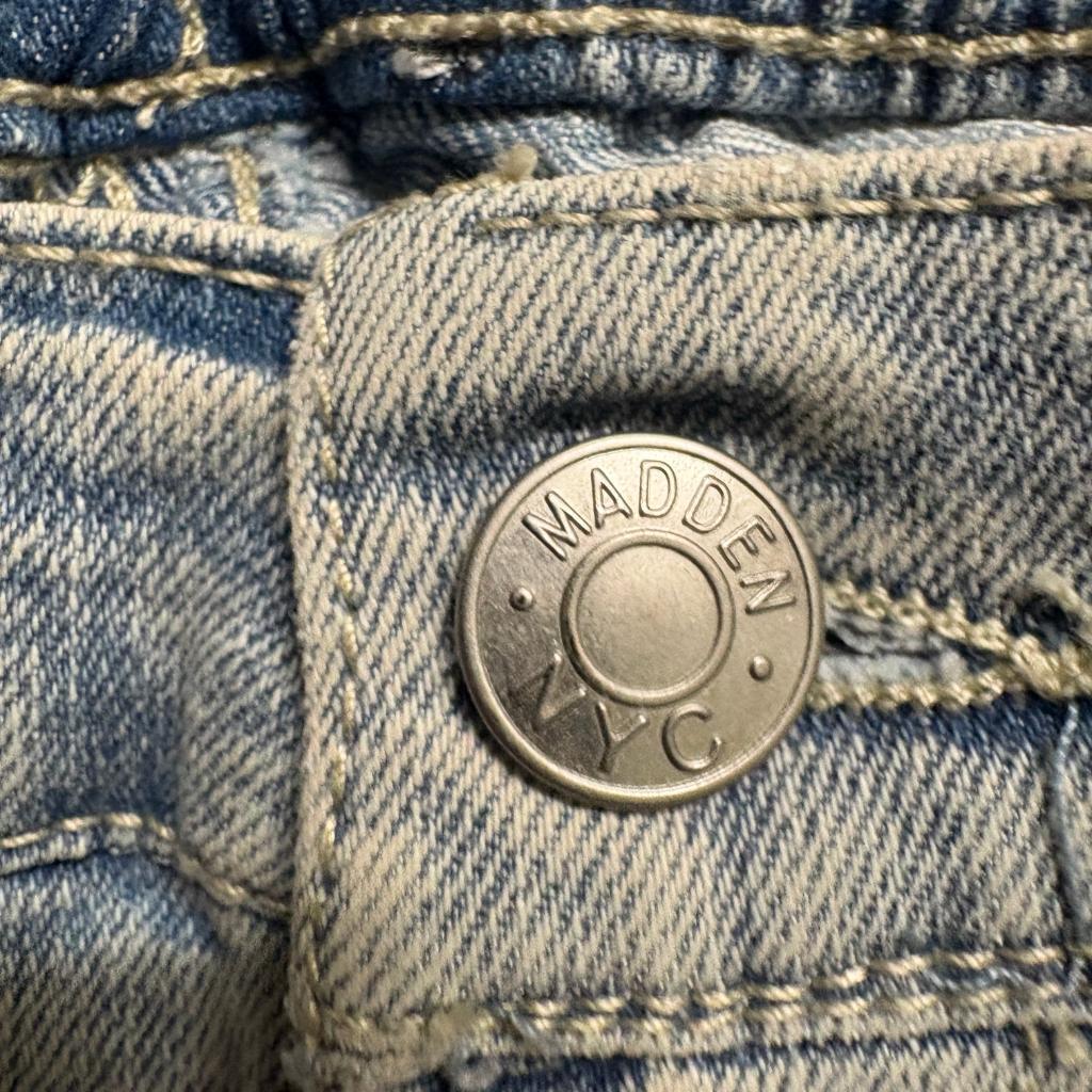 Madden NYC Womens Wide Leg Cargo Jeans Light Wash Rhinestone Accent Size 1X