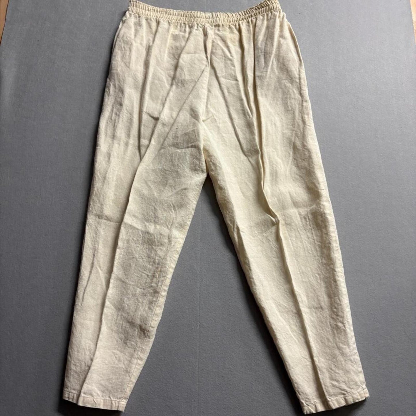 Lady Bug California Vintage 100% Linen Pants Womens S Cream Elastic Waist