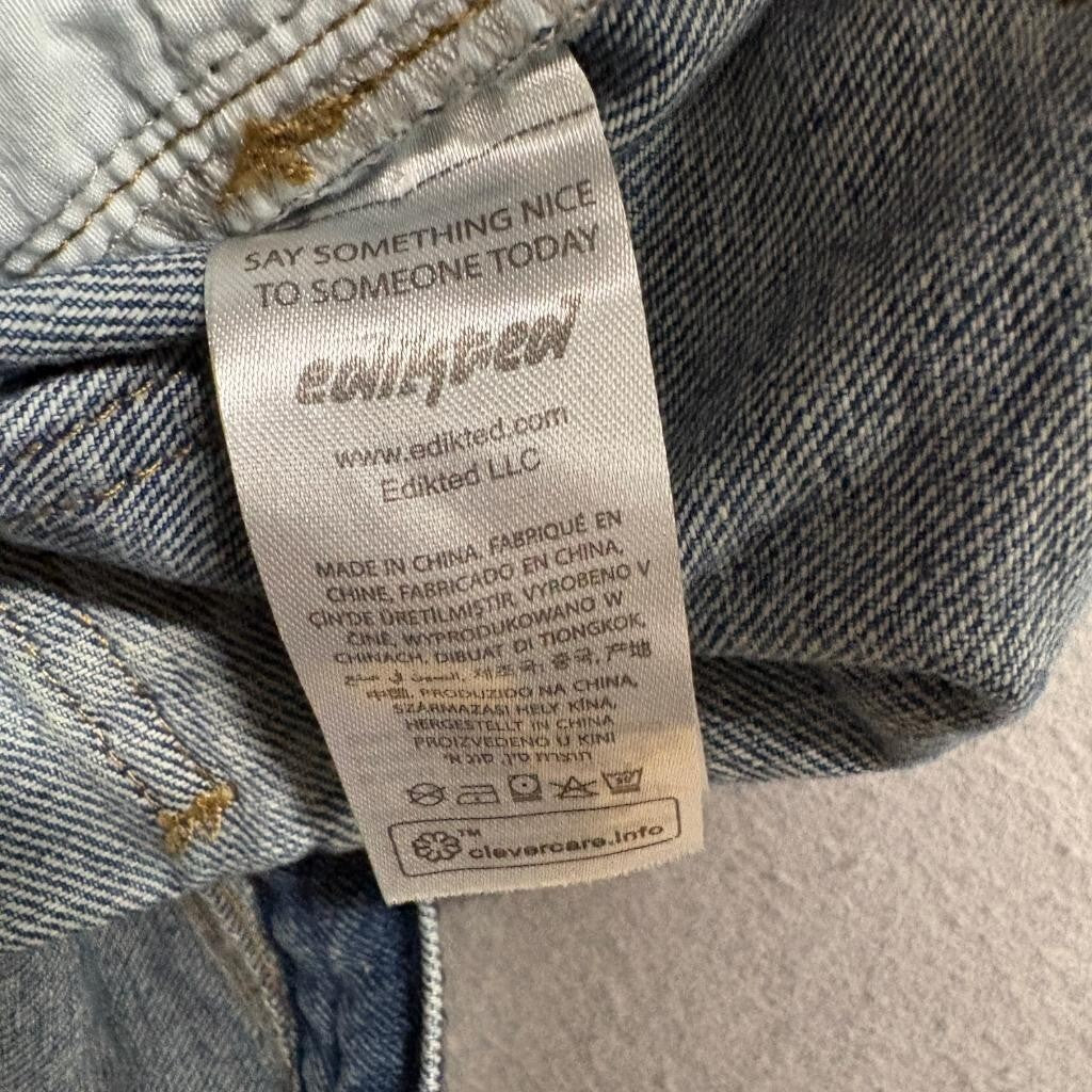 Edikted Distressed Straight Leg Jeans Womens XL Blue Denim High Rise Ripped