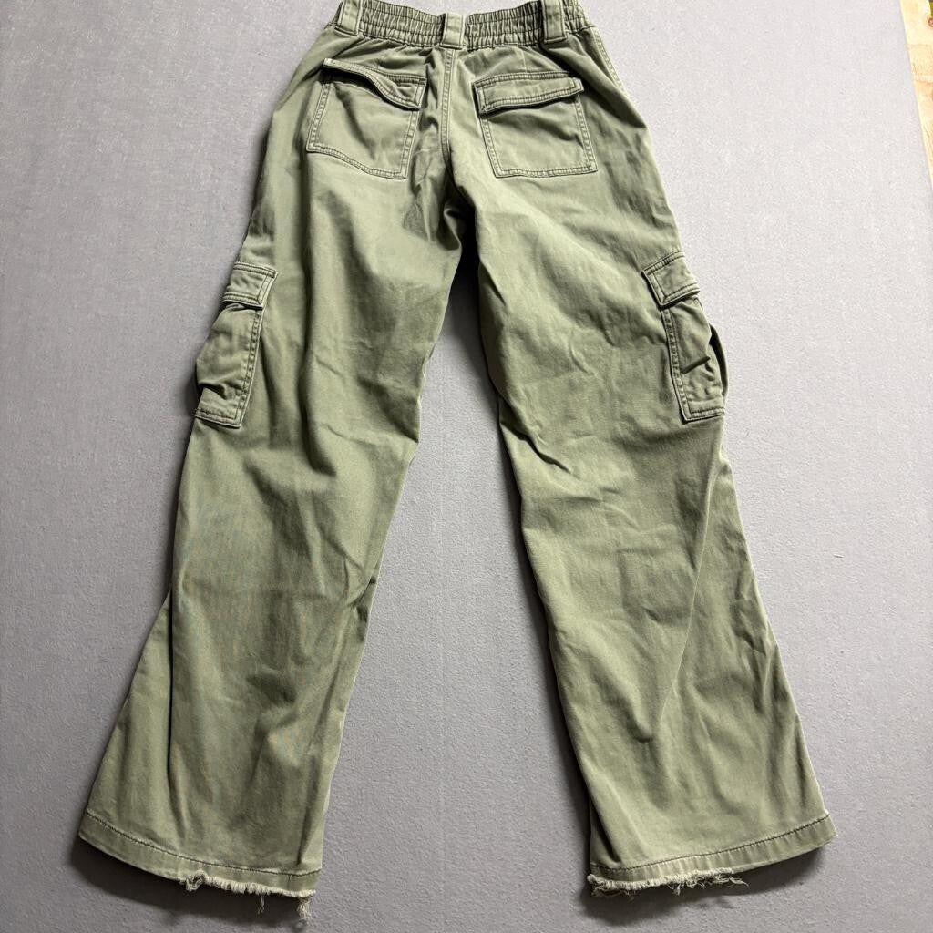 Hollister Low Rise Utility Cargo Pants Womens 23R Green Cotton Blend Wide Leg