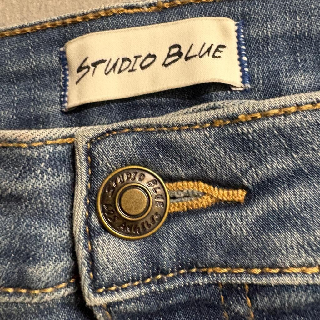Studio Blue Flare Jeans Womens 29 Blue Denim High Rise Raw Hem Stretch