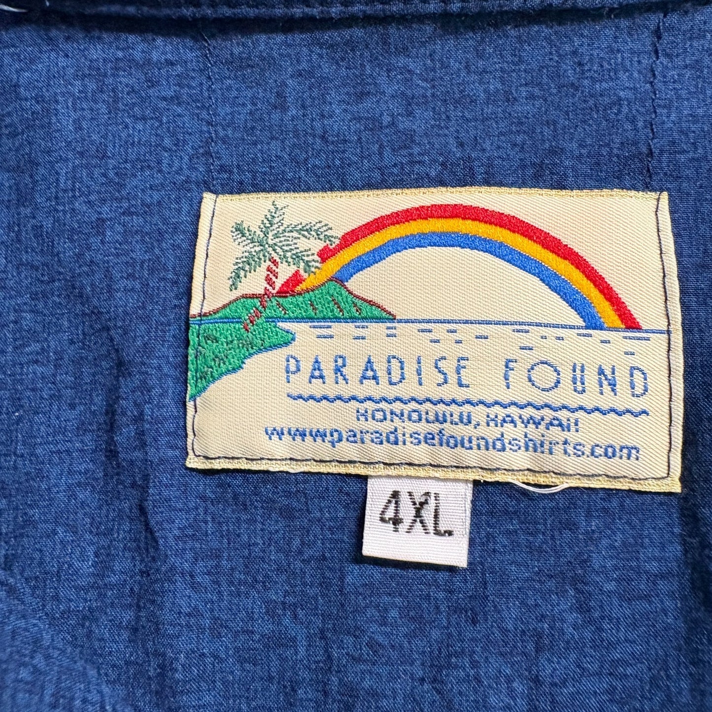 Paradise Found Hawaiian Aloha Shirt 4XL Fits Like 4XL Blue Bamboo Rayon Camp Mad