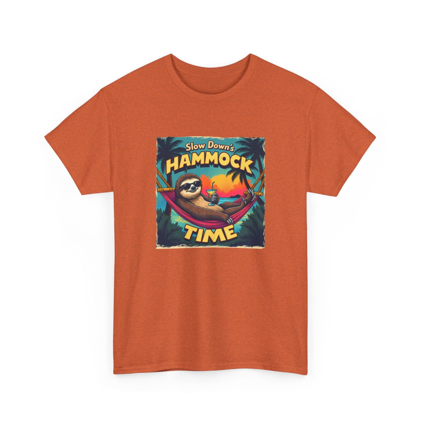 Slow Down Hammock Time Sloth Unisex Heavy Cotton Tee