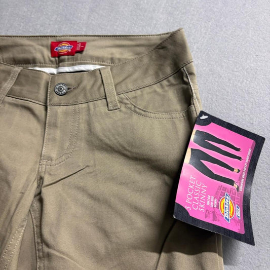 Dickies Girl Low Rise Skinny Pants Womens Size 1 Khaki Beige Stretch Chino NWT